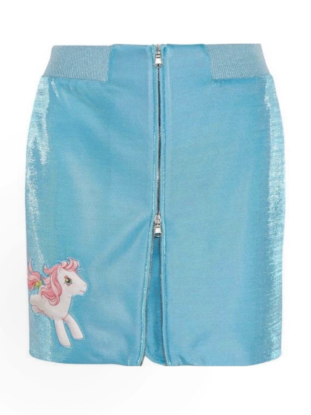 Moschino My Little Pony Mini Skirt Jeremy Scott SS18 Runway Blue Lurex 4 38 NWT